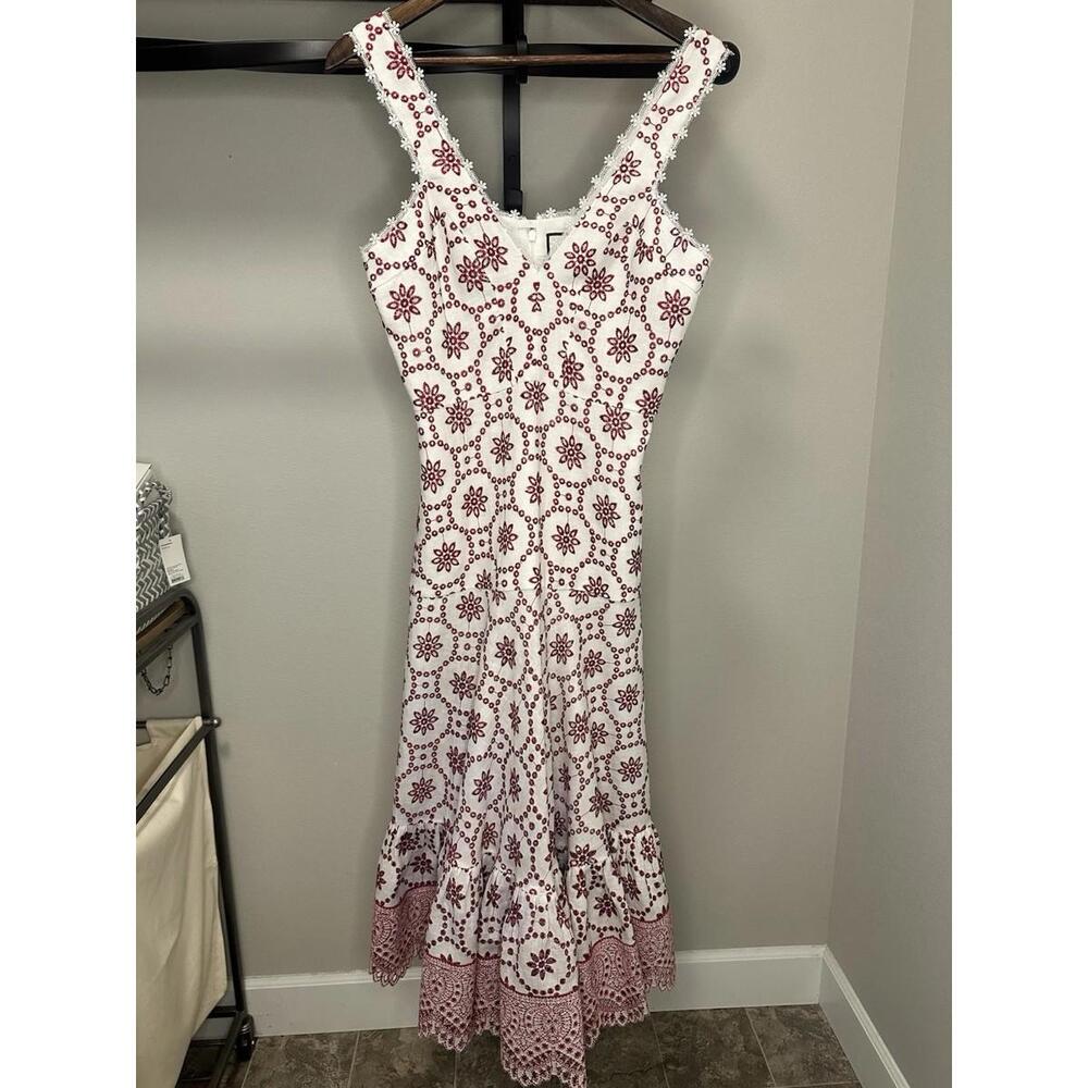 Alexis Eugenia Eyelet Linen Midi Dress Size M